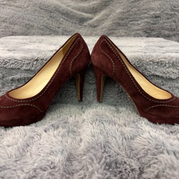 PRADA Suede Platform Pumps - Red Wine, Size 9 - Picture 5 of 6